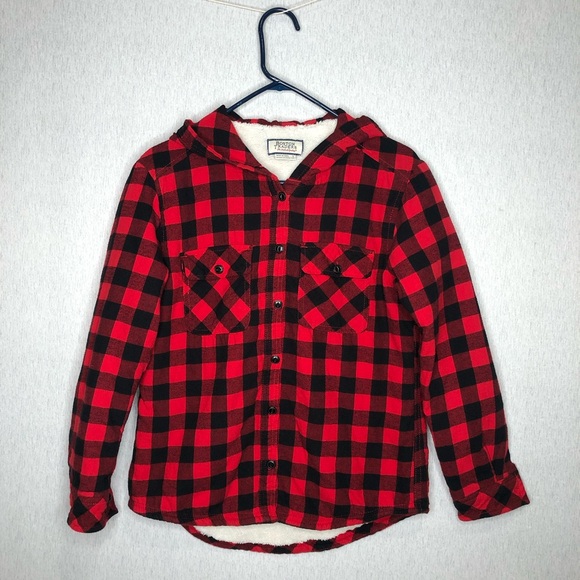 Boston Traders Jackets & Blazers - Boston Traders Shacket Women’s S Button Up Buffalo Plaid Sherpa Lined Hoodie
